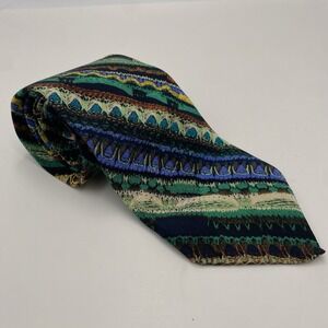 Coogi Australia Mens 100% Silk‎ Neck Tie Blue Green Geometric Abstract
